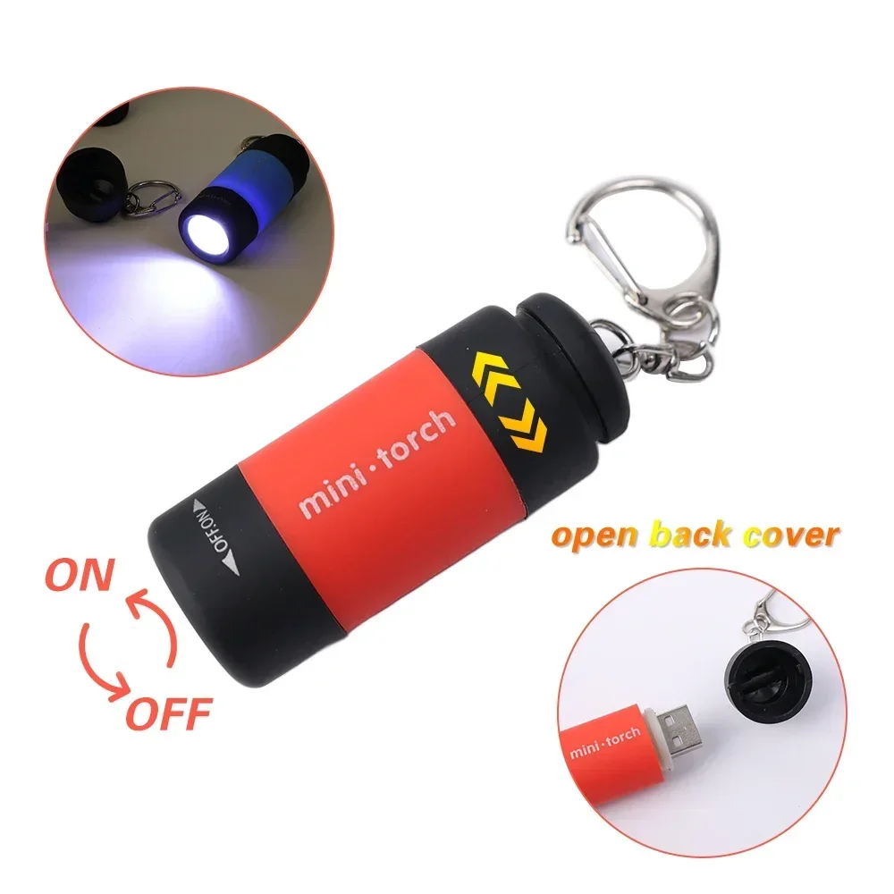 Portable Mini Flashlight Keychain Light USB Charging Pocket LED Lights Small Torch Rotary Switch Emergency Flashlights