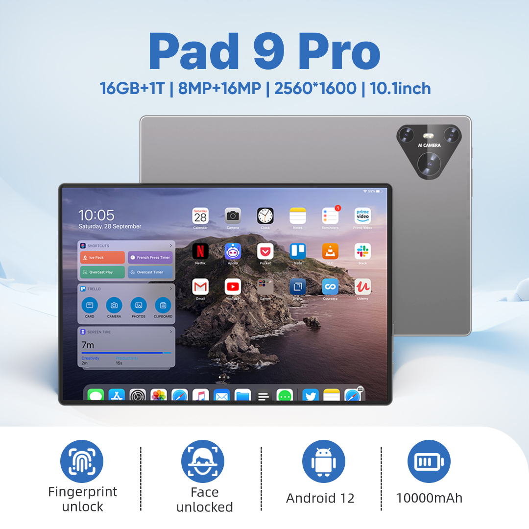 Original Tablet Pad 9 Pro 10.1 inch Android 12.0 10000mAh 16GB+1TB Global version Snapdragon 870  Dual SIM WIFI