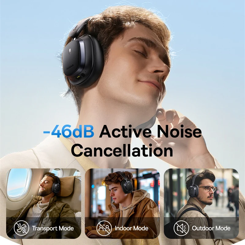 Baseus Bowie 10 Max Kabellose Kopfhörer 46 dB Hybrid-Ohrhörer mit aktiver Geräuschunterdrückung Bluetooth 5.4 Hi-Res LHDC-Headset 120 Stunden