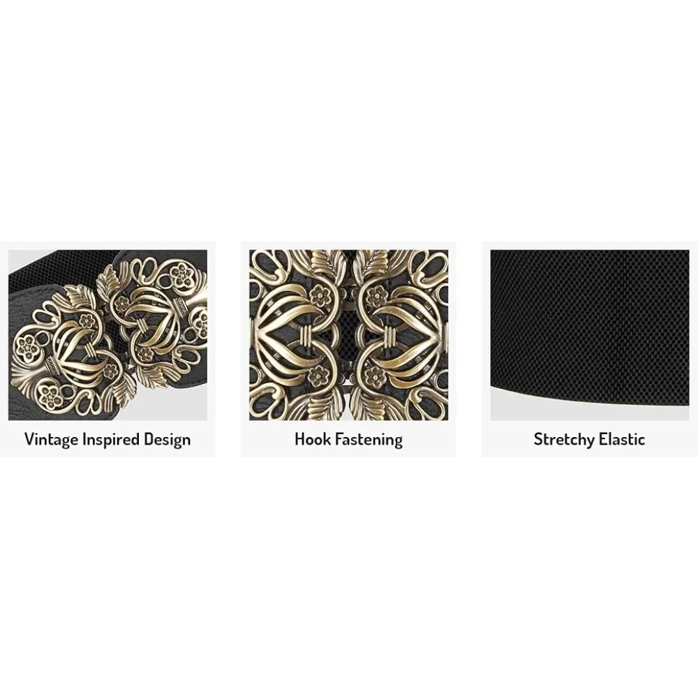 Cintura elástica larga com fivela borboleta vintage para mulheres misturam modelos de inverno