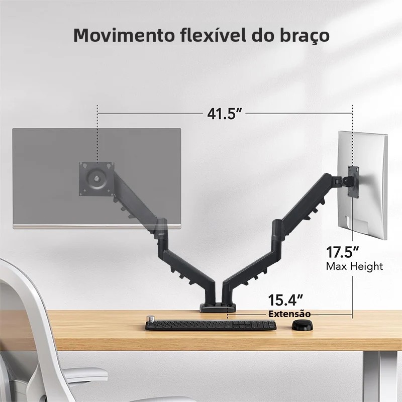 suporte para monitor de computador de braço único/duplo com 360 °   rotação, braço de monitor duplo com mola ajustável de 13-32 polegadas para retenção de mesa