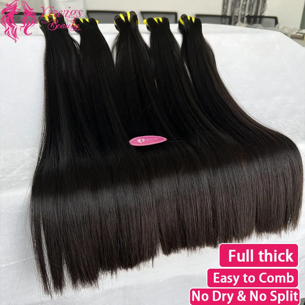 Super duplo desenhado osso reto 100% pacotes de cabelo humano não processado extensões tecer cabelo virgem cru tissage para mulher