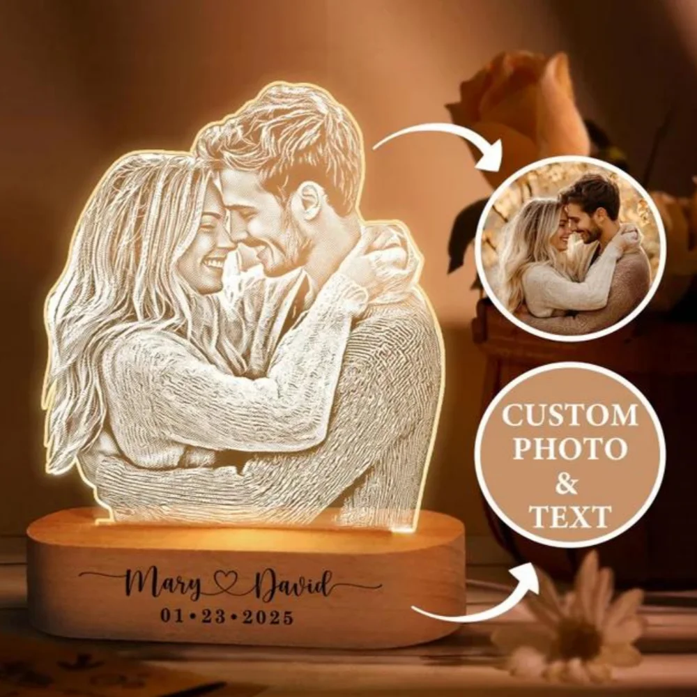 Regalos de aniversario para mujeres, hombres y parejas, lámpara de foto personalizada, marco de amor, placa acrílica personalizada, regalo de luz nocturna 3D para el Día de San Valentín