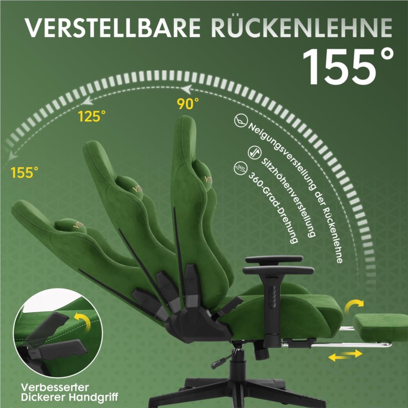 Kitinjoy Gamingstoel Ergonomische bureaustoel Bureaustoel met lendensteun In hoogte verstelbaar met natuurlijke suède computerstoel