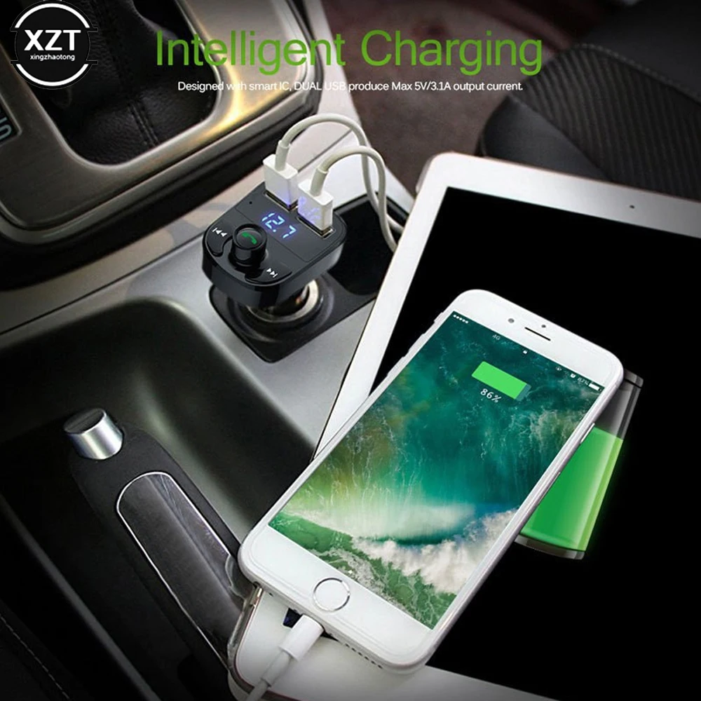 X8 Car Dual USB Fast Charger FM Transmitter Bluetooth 5.0 Handsfree Car Kit Audio Modulator MP3 Player Audio Receiver