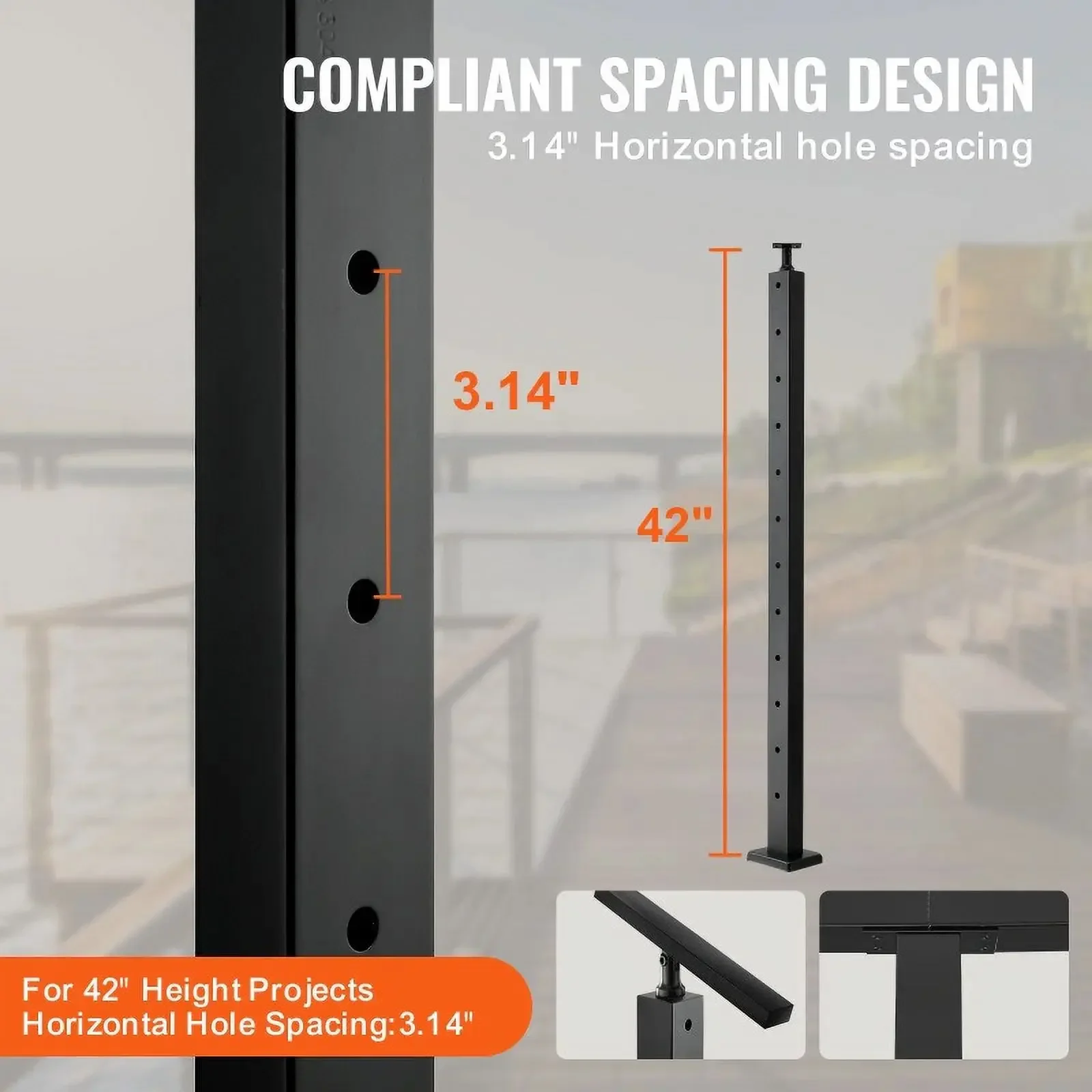 Cable Railing Post Level Deck Stair Post 42 x 0.98 x 1.97
