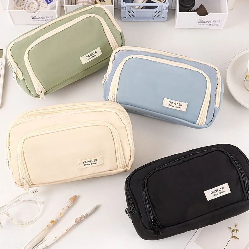 Three Layer Windowed Pencil Case with Multiple Compartments Large Capacity and Multifunctional Pencil Case Storage Bag