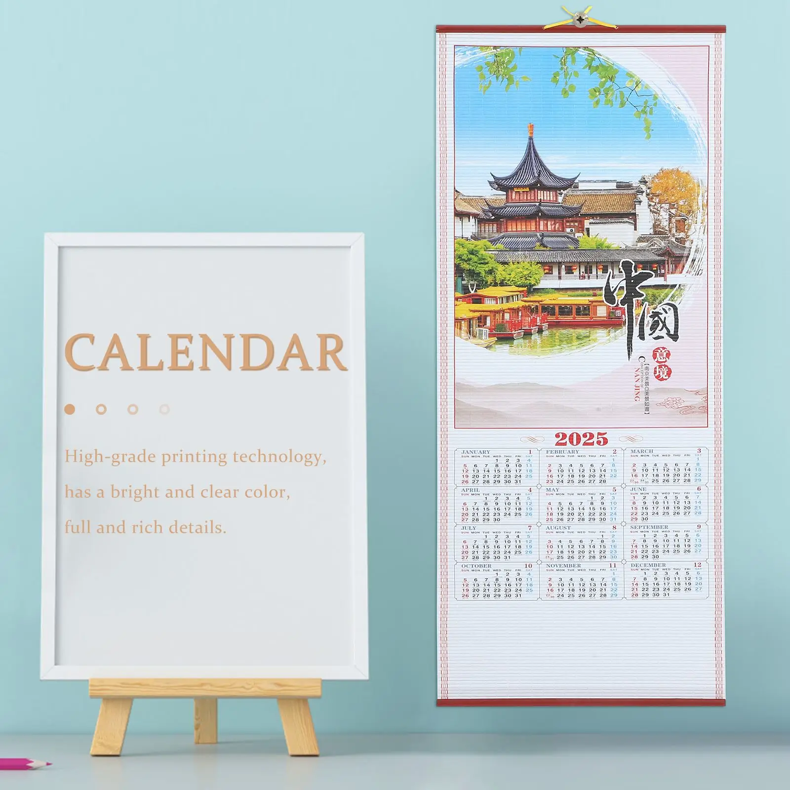 ปีงูปฏิทินผนังจีน Scroll ในครัวเรือนรายเดือนแขวนกระดาษหวายสํานักงานไม้สําหรับออกเดท 2025 ห้องทุกวัน