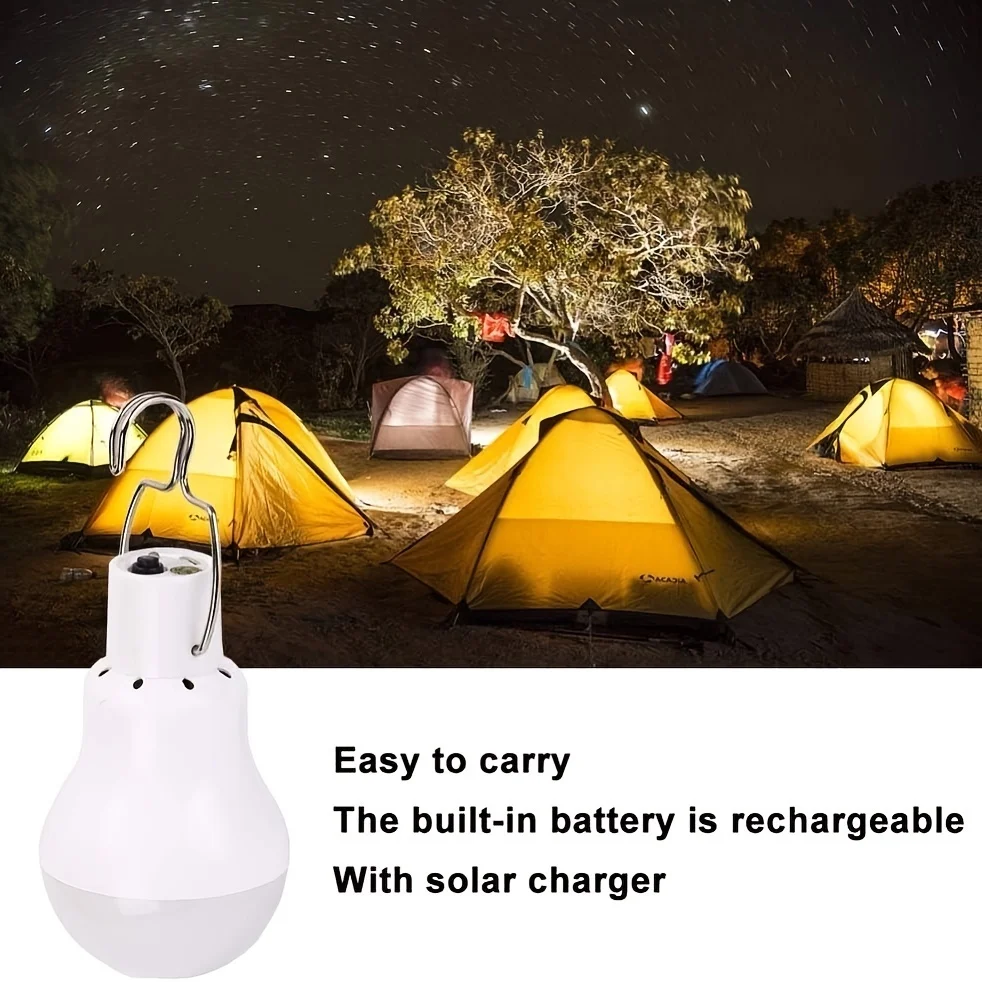 1PC ソーラー LED ライト屋外緊急電球ソーラーパネル充電式電球ぶら下げ庭ガーデンライトキャンプランプ
