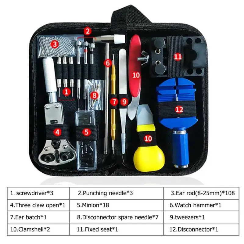 147 pz Kit di strumenti per la riparazione dell'orologio Orologiaio Link Pin Remover Case Opener Spring Bar Horlogemaker Gereedschap Nh35 Set di riparazione dell'orologio