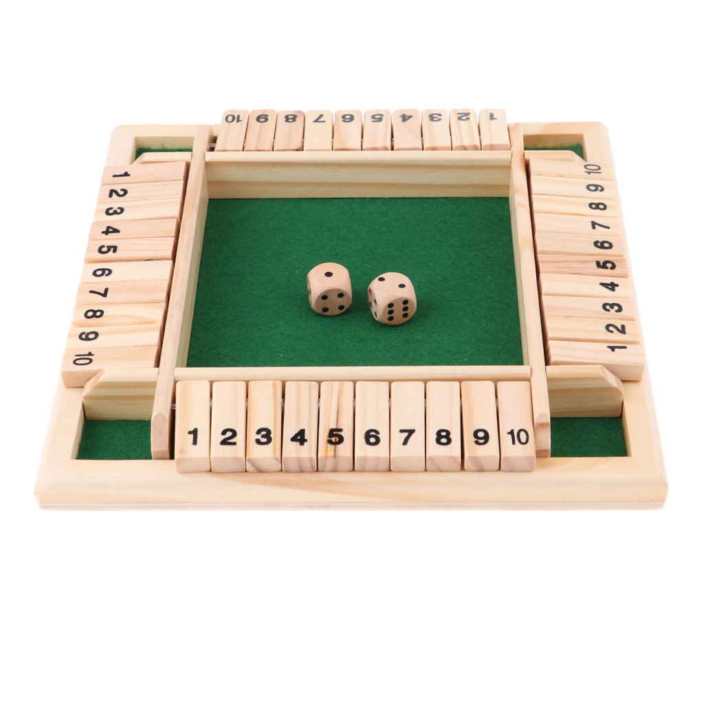 Würfel-Brettspiel-Set aus Holz mit 10 Zahlen, Klappen und Würfeln für 4 Spieler, Party, Club, Trinkspiele, Familienunterhaltung