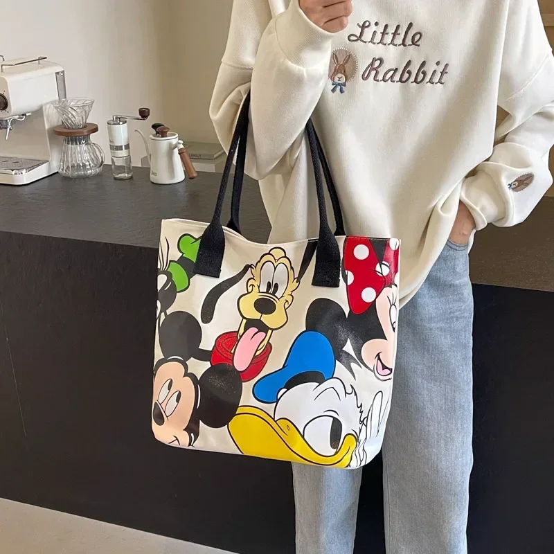 Disney Mickey Mouse Cartoon płócienna torba na ramię o dużej pojemności kobieca śliczna torba studencka tornister Minnie torebka