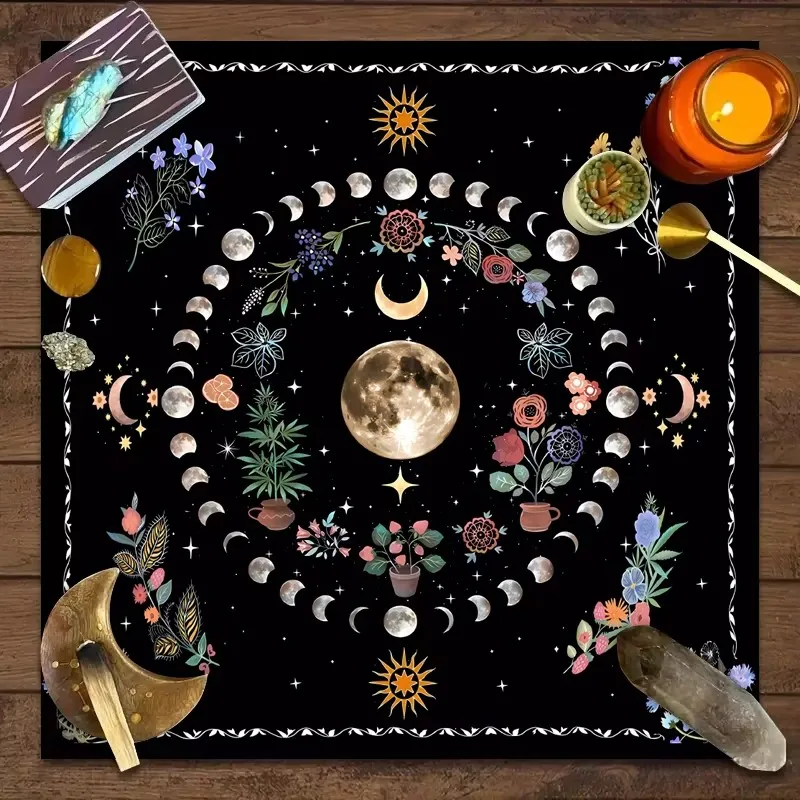 VIKAMA-mantel de Tarot Floral con forma de luna, tapete para cartas de Altar, suministros de astrología y brujería, tapete decorativo para tarjetas, mantel de profecía de Tarot