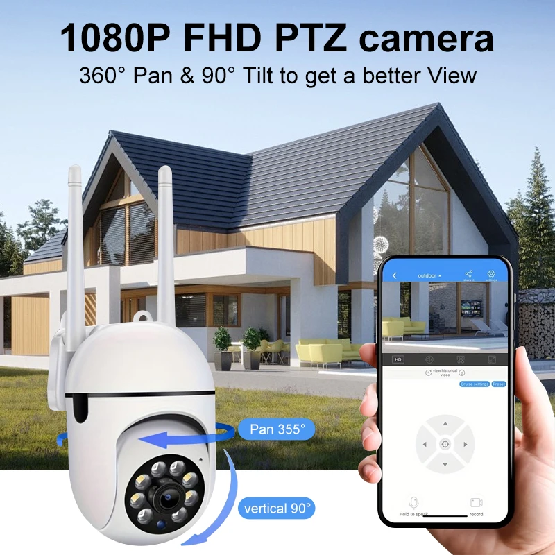 Cámara IP Wifi, cámaras de vigilancia de seguridad para exteriores de 2MP, seguimiento humano AI, Audio bidireccional, Zoom Digital 4X, visión nocturna a todo Color