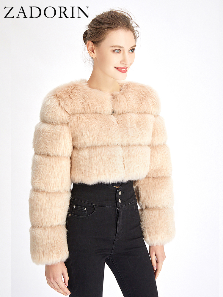 Zadorin Nieuwe Mode Vrouwen Crop Top Faux Vos Bontjas Winter Dikke Pluizige Lange Mouw Korte Stijl Slim Harige Bont jas Jassen