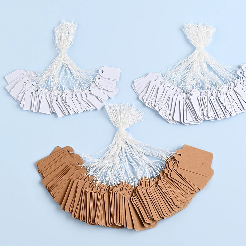 100 ชิ้นป้ายราคาแท็ก String Tie นาฬิกาเครื่องประดับสินค้าป้ายราคากระดาษการ์ด DIY รูปสี่เหลี่ยมผืนผ้าว่างเปล่าราคา