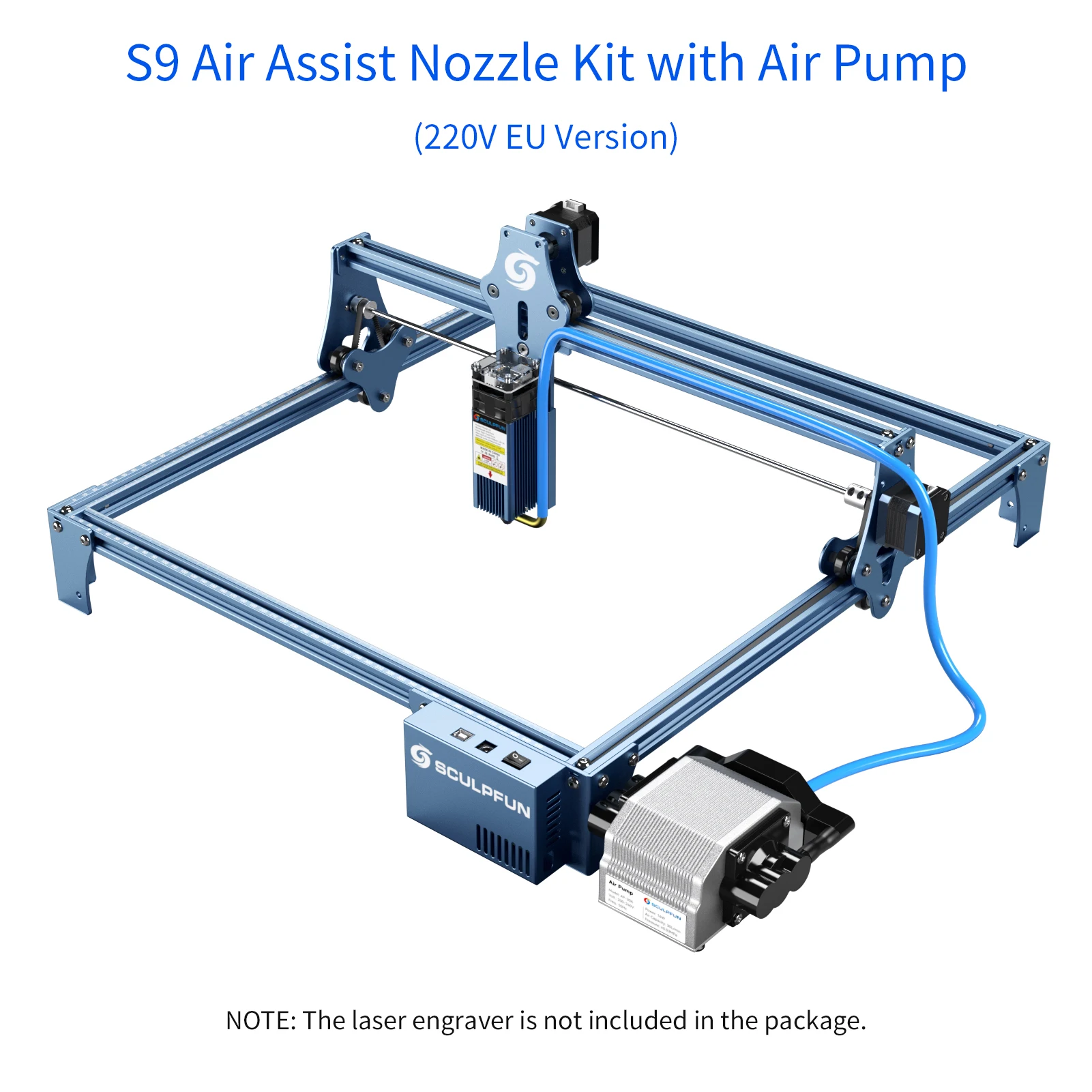 SCULPFUN S9 Air Assist Düsensatz 30 ml/Luftpumpe EU/US-Version 220 V/100 V Hochgeschwindigkeits-Air Assist Vollmetallstruktur