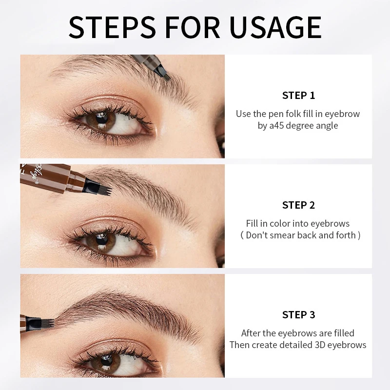 5 색 1pc 눈썹 펜 방수 4 분할 팁 눈썹 펜 눈썹 문신 펜 방수 액체 검은 눈썹 메이크업 연필