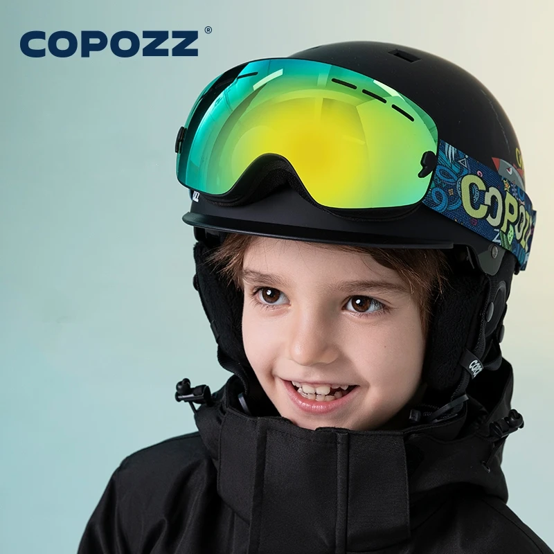 COPOZZ 4-15 歳の子供スキーゴーグル防曇子供スノーボードゴーグルダブル UV400 スキーマスクメガネ漫画ストラップ付き
