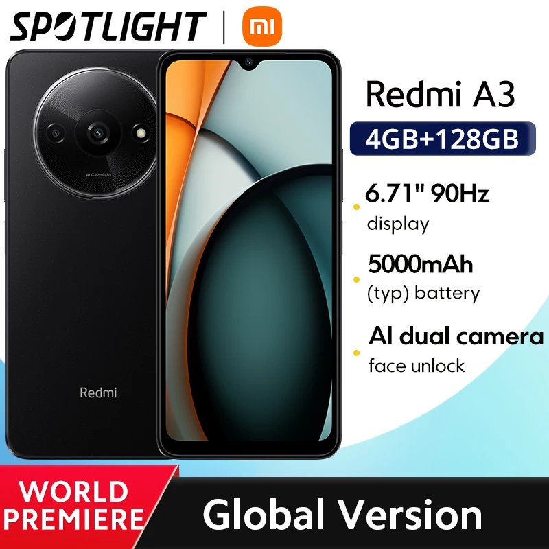 [Estreno mundial] Versión global Xiaomi Redmi A3 MediaTek Helio G36 Smartphone 90Hz Pantalla de punto de 6,71" Batería de 5000mAh