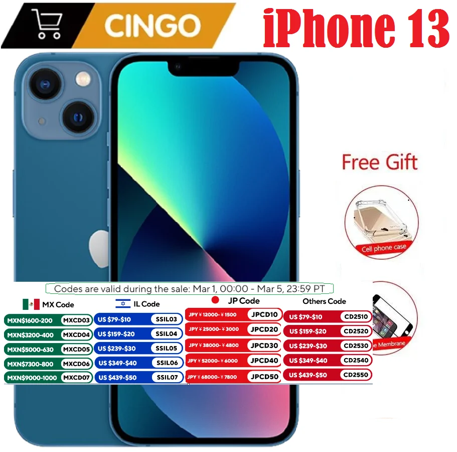 オリジナル iPhone 13 128 ギガバイト/256 ギガバイト ROM ロック解除 A15 チップ IOS 5G スマートフォン顔 ID 6.1 "OLED スクリーン iphone 13 携帯電話