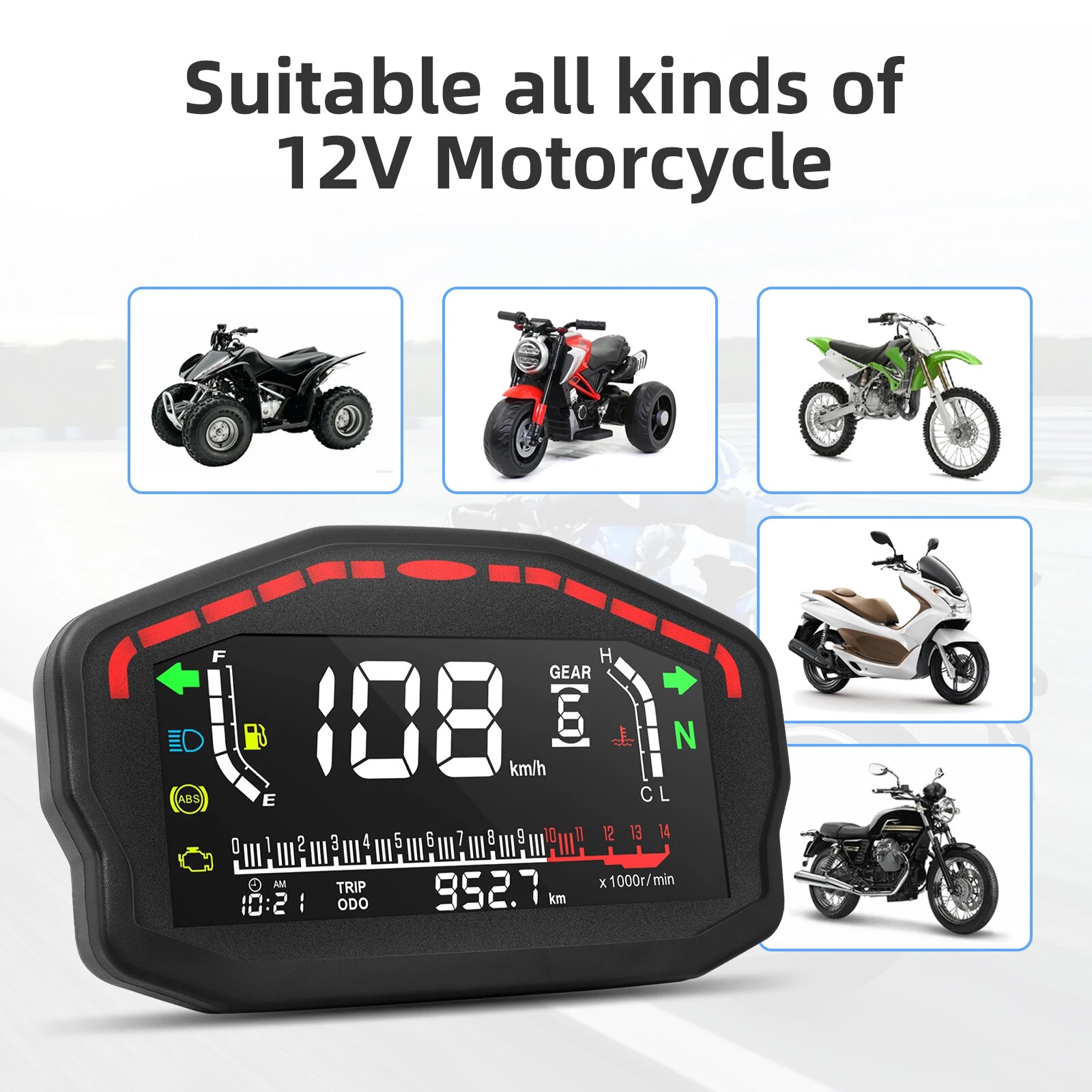 AD Motorcycle Modified Instrument + Speed Sensor Motorcycle Speedometer Tachometer LCD Meter Speed Fuel Meter Odometer Meter
