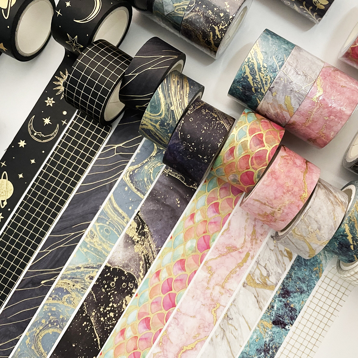 3 Stück Goldfolie Washi Tape Set Sterne Marmormuster Dekoratives Maskierungsklebeband für DIY Handwerk Geschenkverpackung Journal Planer