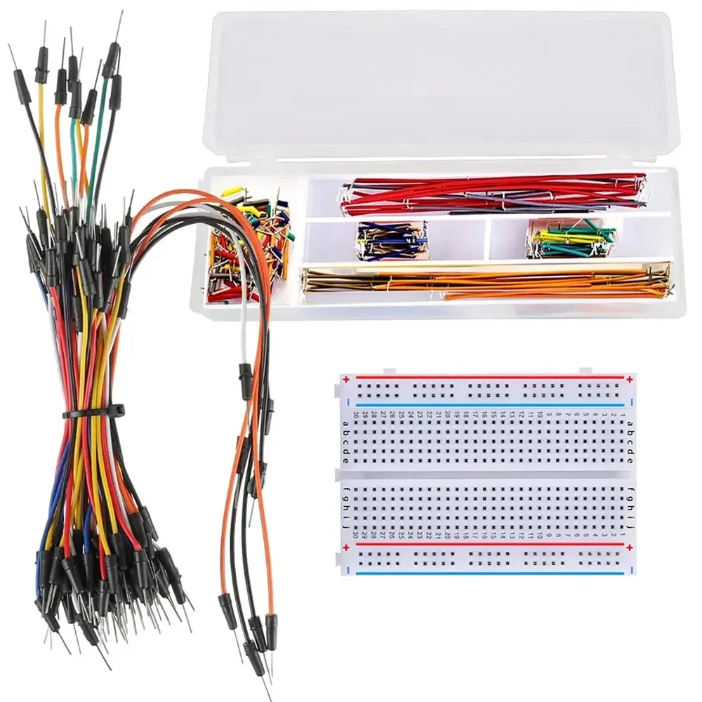 Kit de cables de puente para tabla de pruebas con tabla de pan de 400 puntos + 65 cables de puente M/M de varios tamaños + 140 piezas de cable de puente de 2-125 mm