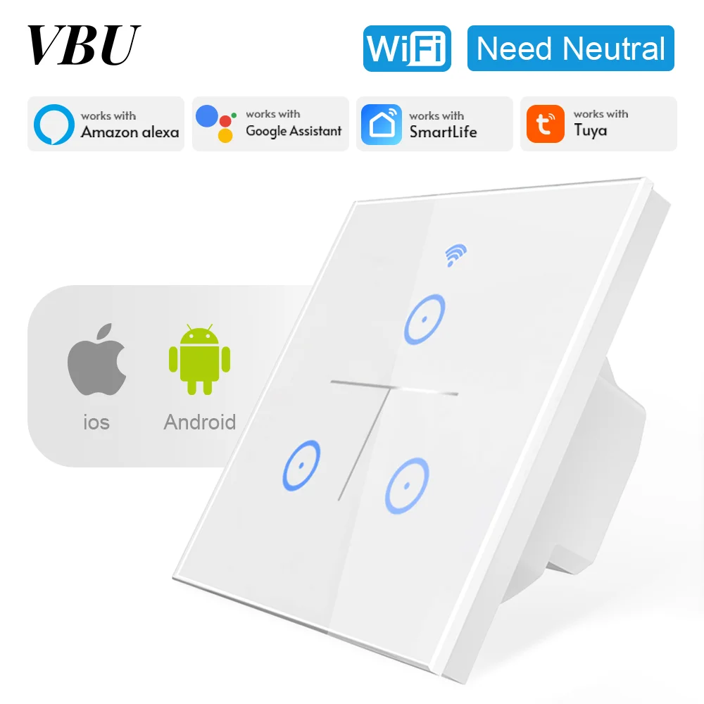 Vbu tuya wifi ue interruptores inteligentes 1/2/3 gang interruptor de luz toque interruptores sensor parede vida inteligente para alexa google casa
