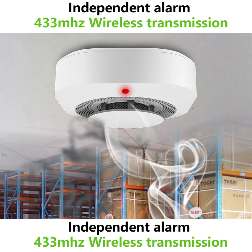 Brandbeveiliging 433 MHz Rookmelder Draadloze witte kleur Rooksensor Zeer gevoelige alarmbrand voor thuis GSM-alarmsysteem