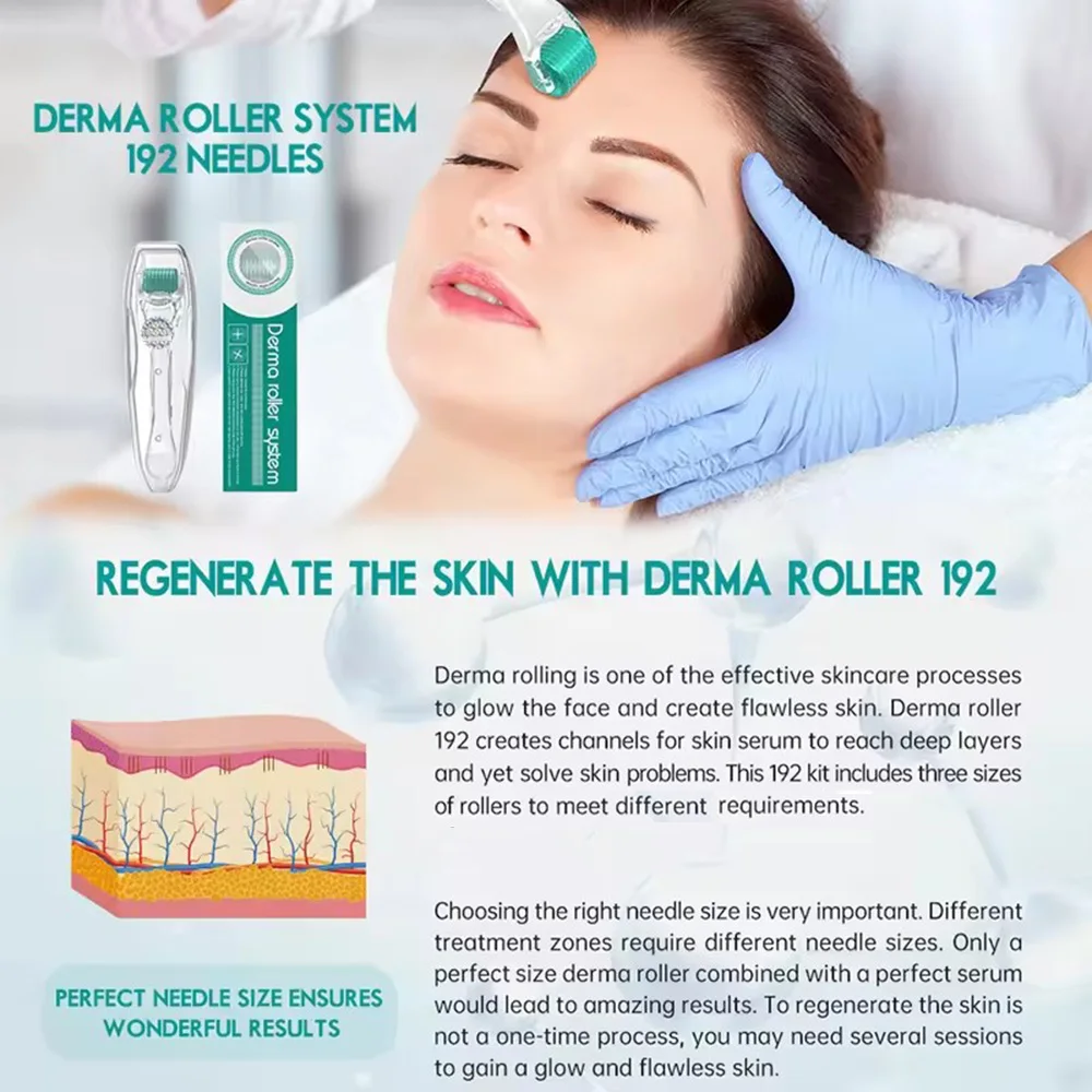 Microneedling เกรดทางการแพทย์ฆ่าเชื้อ 192 Titanium micro Individual Needles derma roller พร้อมกล่องเก็บรักษาสิว
