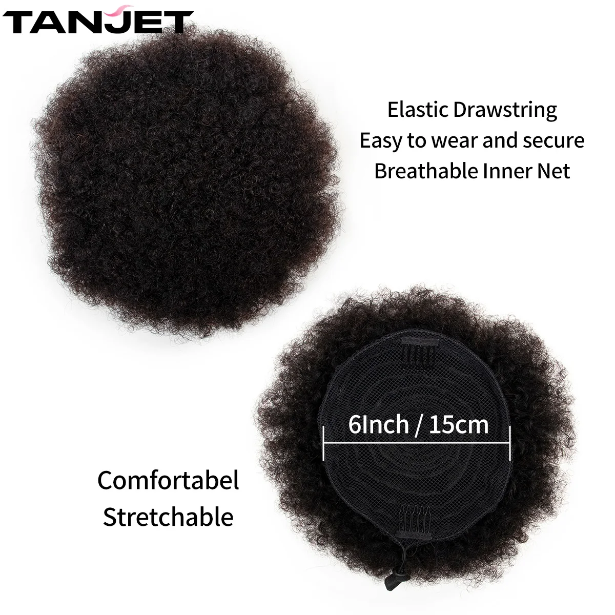 Tanjet Afro Kinkyพัฟหางม้าผมมนุษย์Kinky Curly Drawstringหางม้าบราซิลHairExtensionsธรรมชาติ 6 นิ้วChignon