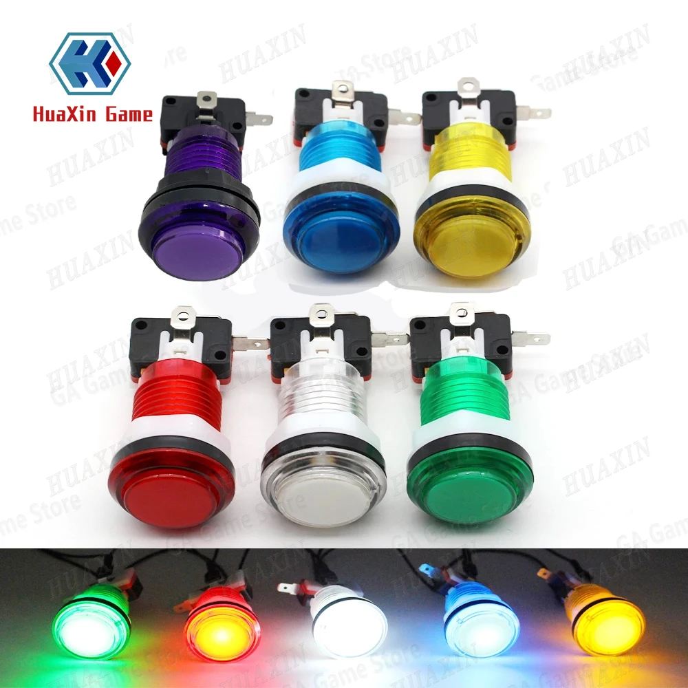 Pulsador totalmente transparente de 28mm con microinterruptor de lámpara LED de 12V y 5V para máquina de videojuegos de lucha Arcade, caja Pandora, 4,8mm