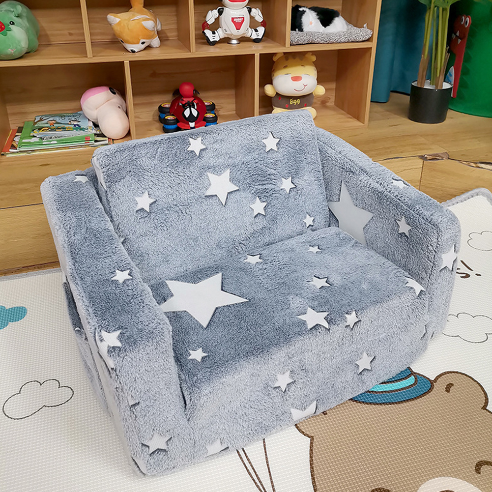 2 in 1 Kids Sofa Chair Comfy Toddler Chair Folding Out Glow in The Dark Extra Soft Open Couch 2-in-1 Toddler Soft Couch Fold Out