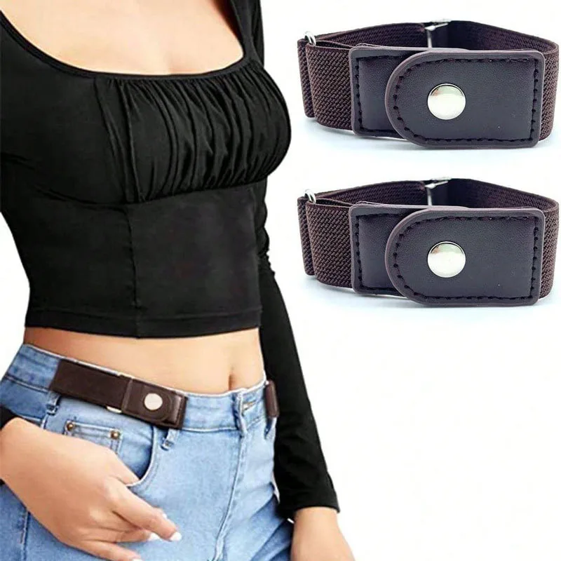 2pcs/set No Buckle Elastic Belt For Women Men Unisex Stretch Belt For Pants Jeans Casual Buckle Free Adjustable Invisible Belt