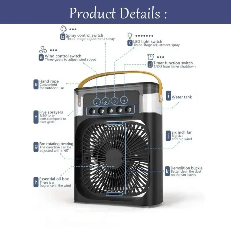 Nuovo 3 in 1 ventilatore condizionatore d'aria domestico piccolo dispositivo di raffreddamento dell'aria LED luce notturna umidificatore portatile ventola di regolazione dell'aria ventilatore per ufficio casa