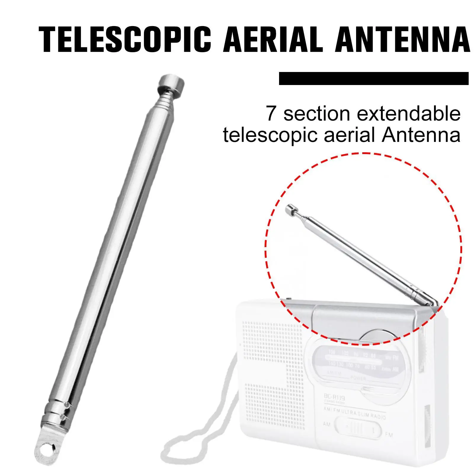 Nueva antena aérea telescópica de repuesto de 7 secciones de alta gama, Radio de TV DAB AM/FM, antena aérea telescópica Universal de 145-740mm