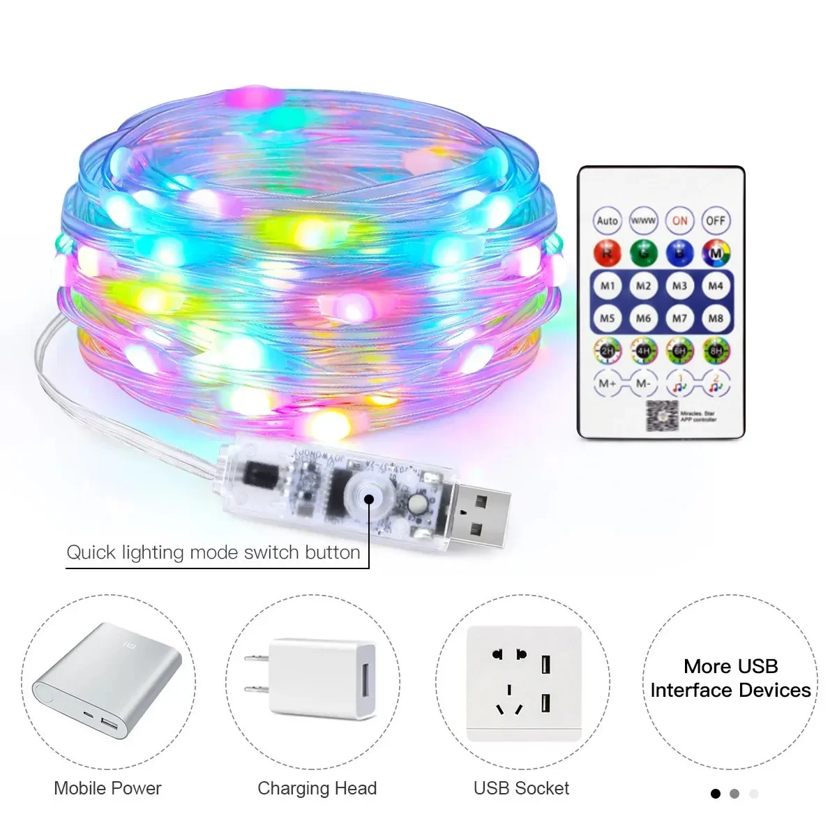 5 メートル/10 メートル/15 メートル/20 メートル RGBIC USB スティングライト Bluetooth アプリ DIY LED フェアリーライトガーランド装飾クリスマス結婚式誕生日パーティー