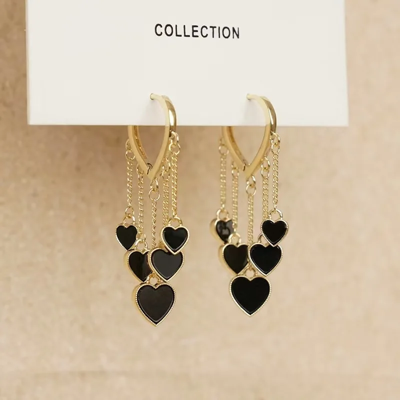 Leuke Zwarte Shell Liefde Dangle Oorbellen Voor Vrouwen Trendy Hartvorm Kwastje Oorbel Mode Veelzijdige Dagelijkse Werk Sieraden
