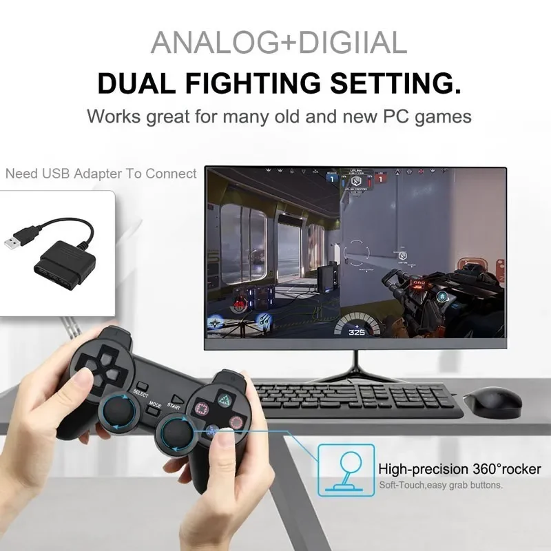 Gamepad wireless per controller Sony PS2 per console Playstation 2 Joystick 2.4G doppia vibrazione Shock Joypad USB Gioco per PC