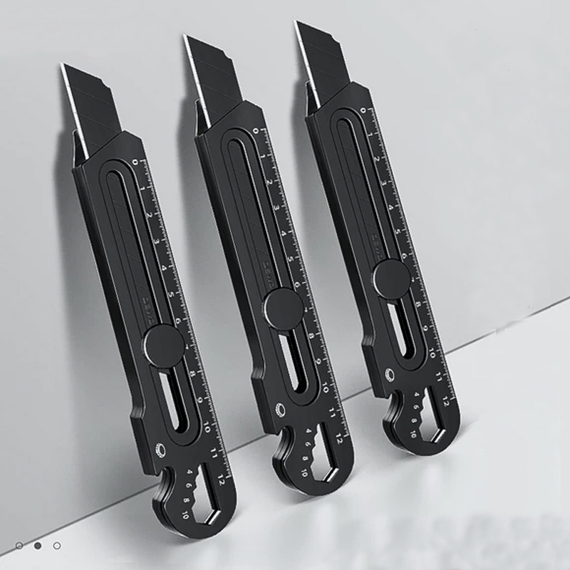 Cuchillo retráctil 6 en 1, cortador de caja, papelería multifuncional de alta resistencia, suministros de cuchillos de utilidad de acero inoxidable de 18MM/25MM