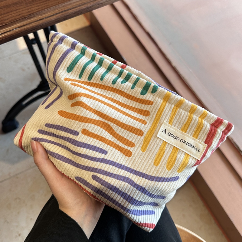 Bolsa de cosméticos de pana para mujer, bolsa de almacenaje para maquillaje de gran capacidad, organizador portátil de viaje, bolsa de lavado con cremallera