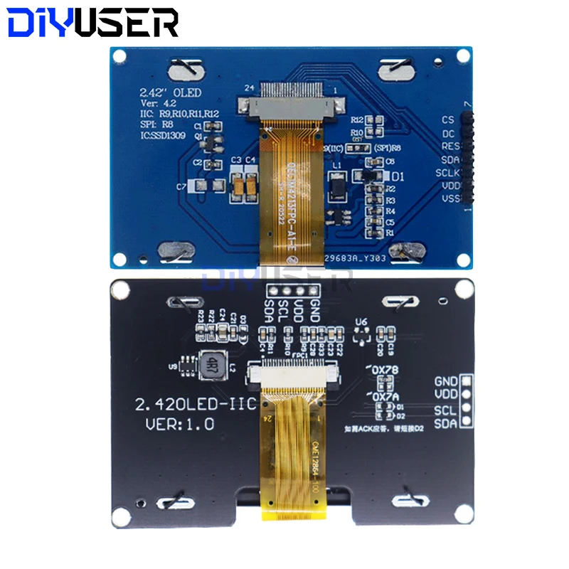 DIYUSER 2,4 Zoll 2,42 Zoll 128 x 64 OLED LCD Display Modul SSD1309 12864 4 Pin IIC I2C SPI Serielle Schnittstelle für Arduino C51