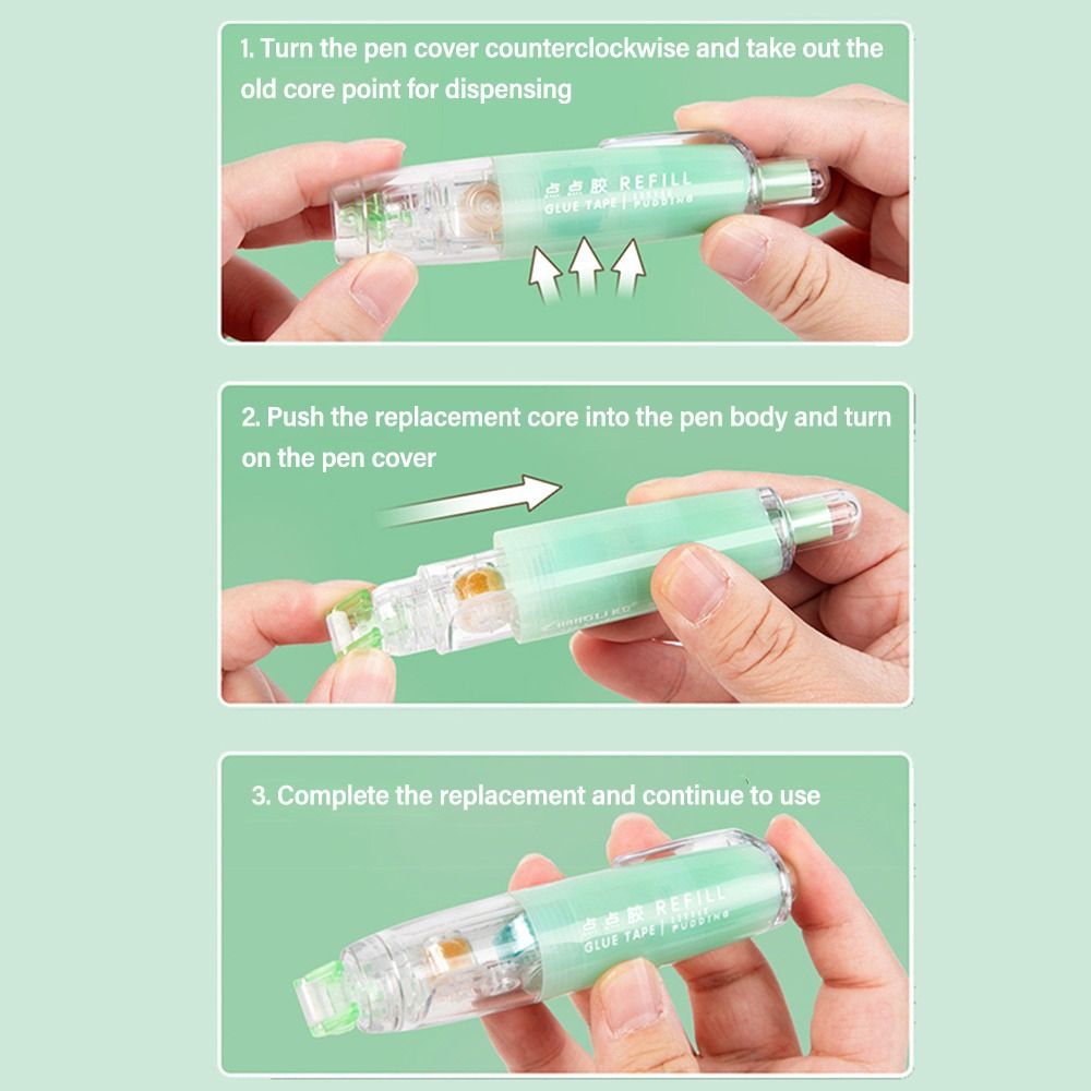 360 Degree Rotation Tip Double Sided Adhesive DIY Scrapbooking Replaceable Core Roller Glue Tape Pen Shape Press Type