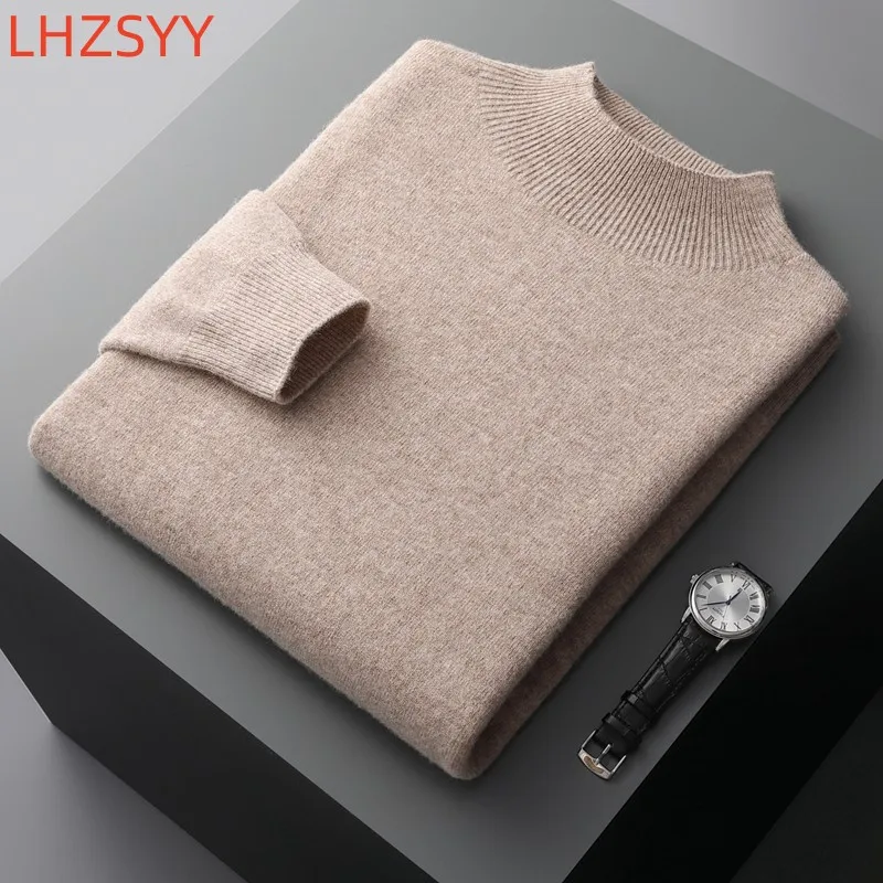 Herren-Pullover mit halbhohem Kragen, First-Line-Kleidung, 100 % reiner Wolle, Herbst, neuer lockerer Strickpullover, Freizeit-Langarmjacke, Oberteile