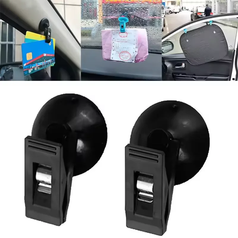 1-2 paia di clip per finestra interna per auto, supporto per tappo di aspirazione nero, ventosa in plastica, supporto rimovibile per biglietto per asciugamani, tende parasole