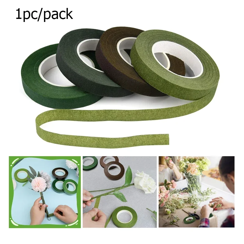 Zxiixz 30 Yard 12mm zelfklevende Boeket Bloemen Stem Tape Kunstbloem Stem Wrap Bloemen Groene Tapes DIY Bloem levert