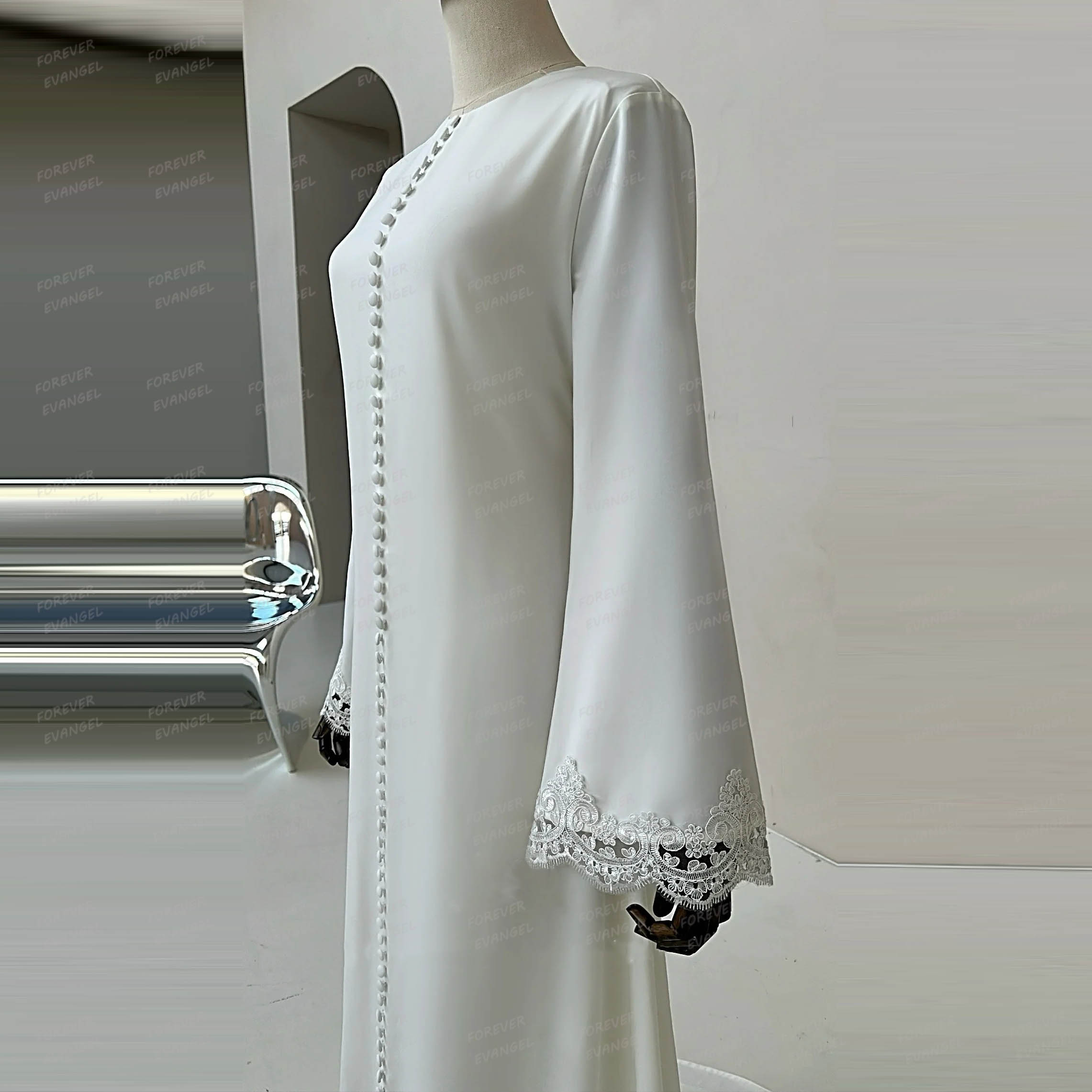 Simple Elegant Wedding Dresses A Line Woman's Formal Lace Long Sleeve Bride Gowns Button Sweep Train Customized Vestido De Novia