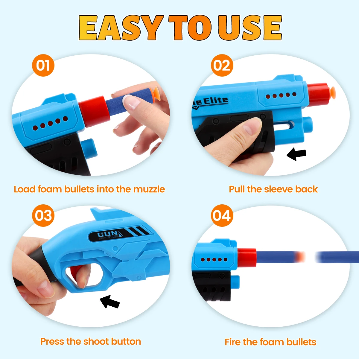 ใหม่กลางแจ้งเด็ก Bullet Blaster คู่มือโฟม DART Launcher Battle ปืนของเล่นปลอดภัยกระสุนตัวเลือกหลายสีสําหรับเด็ก