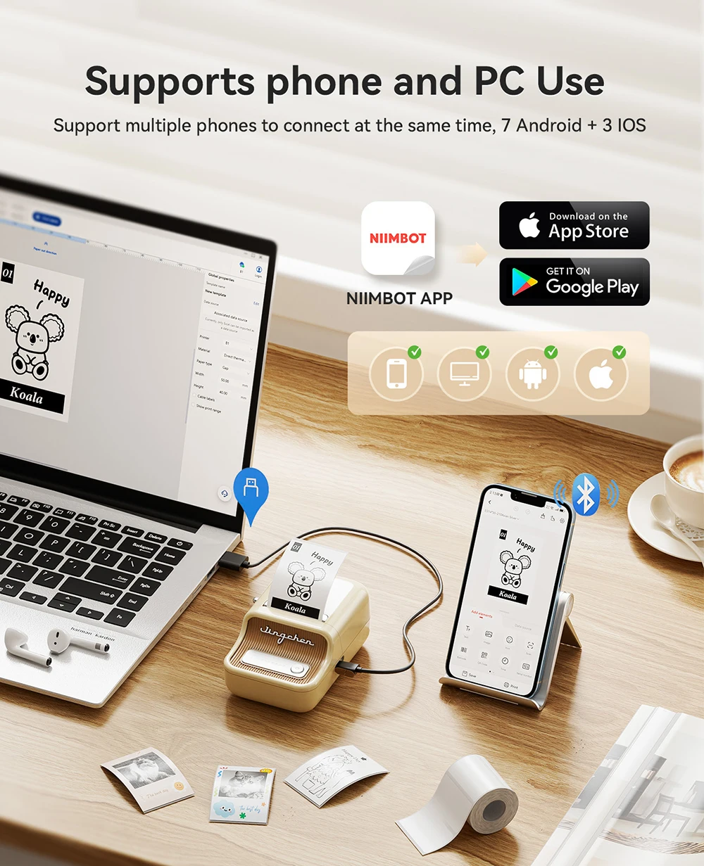 NiiMbot B21 Mini impressora térmica sem fio fabricante de etiquetas de código de barras Bluetooth portátil impressoras de etiquetas adesivas para escritório comercial